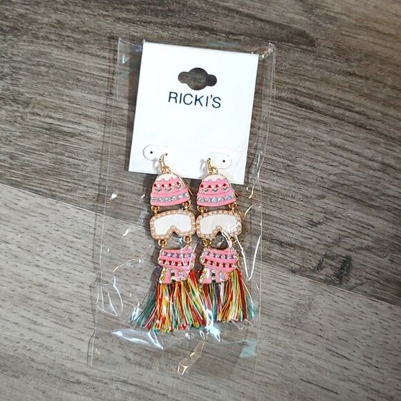 New With Tags Ricki's Fish Hook Ski Earrings - Picture 2 of 4